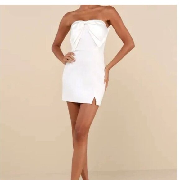 Lulus adorable sultriness white strapless bodycon big bow dress size small NWOT - Picture 1 of 4